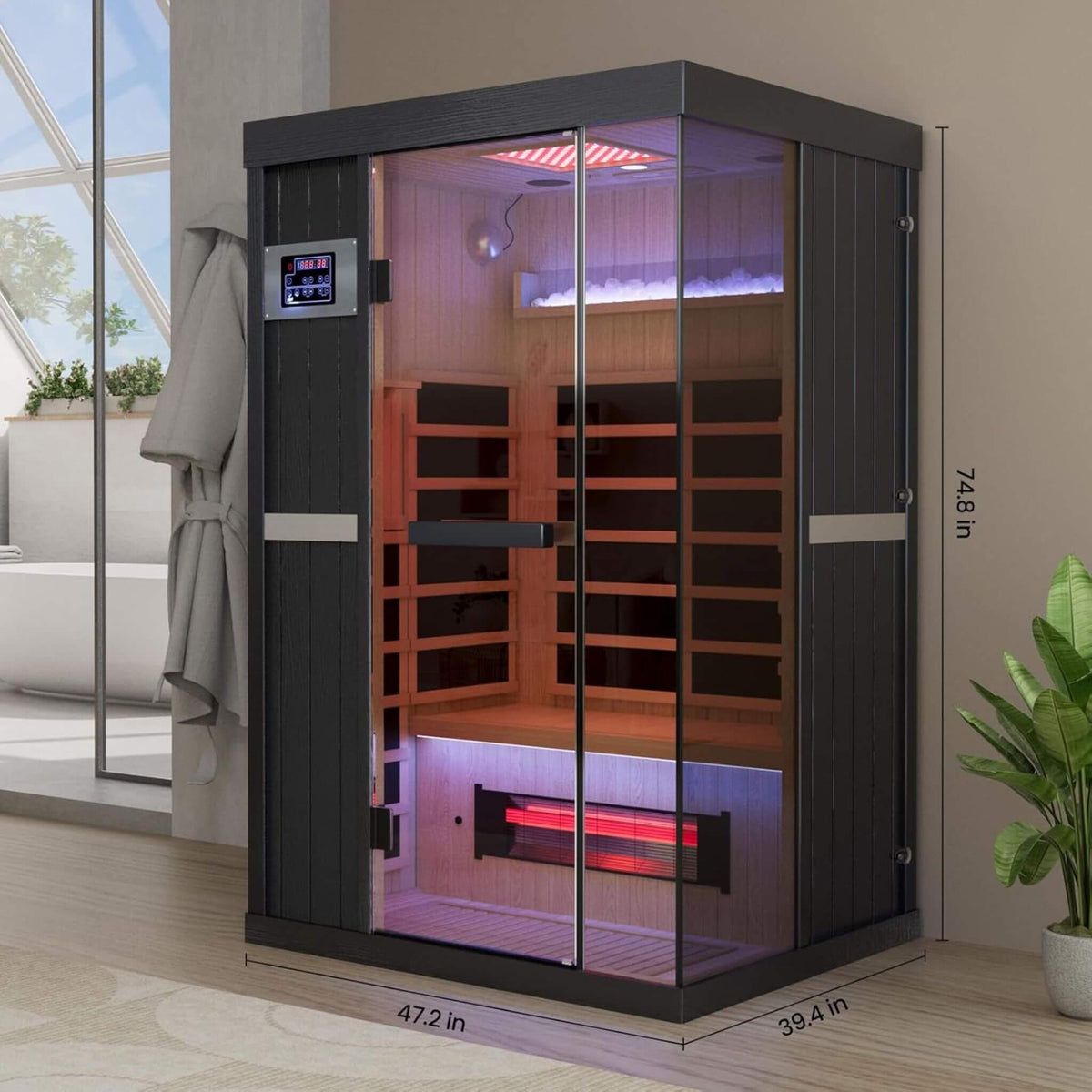 2-Person Hemlock Infrared Sauna with Himalayan Salt Panels and Red Light