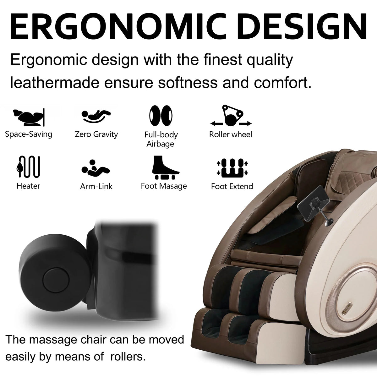 Massage Chair Zero Gravity Full Body with Heating and Bluetooth - Gold
