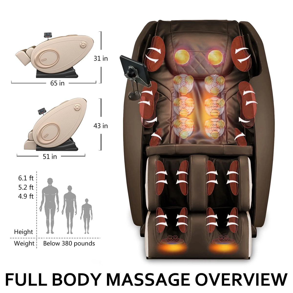 Massage Chair Zero Gravity Full Body with Heating and Bluetooth - Gold