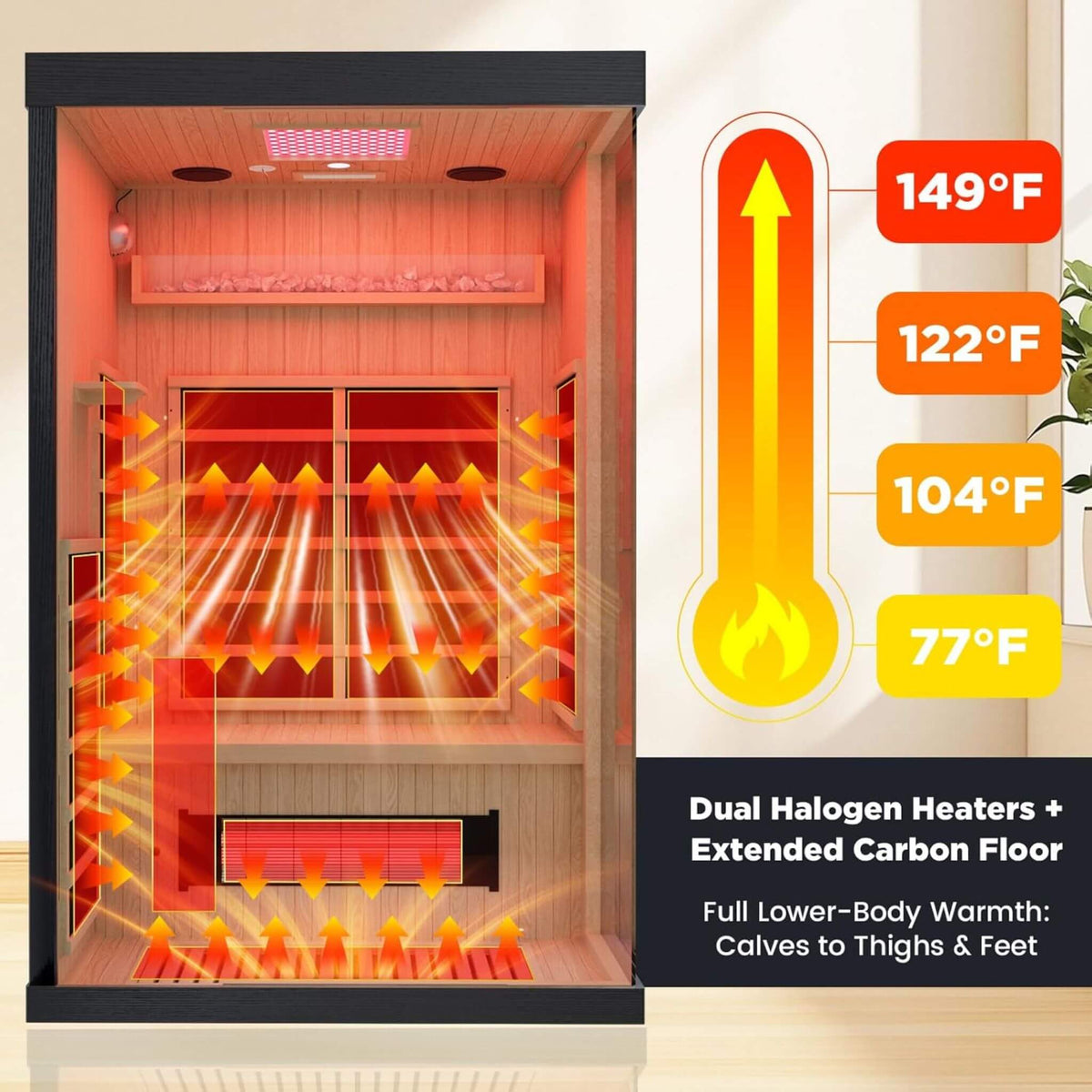 2-Person Hemlock Infrared Sauna with Himalayan Salt Panels and Red Light