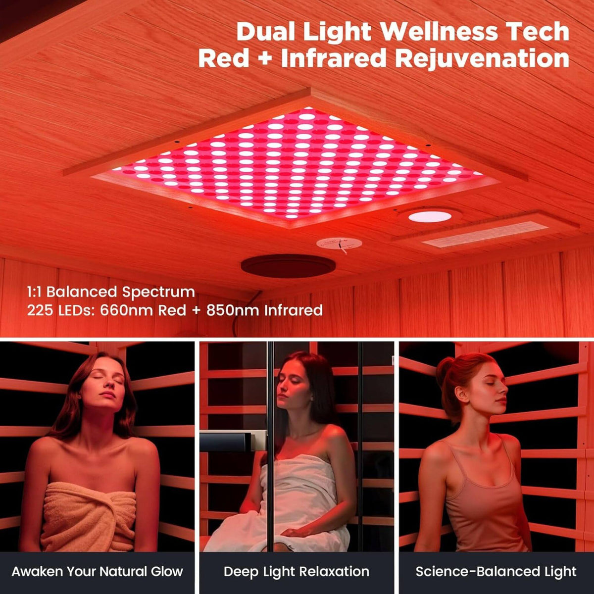 2-Person Hemlock Infrared Sauna with Himalayan Salt Panels and Red Light