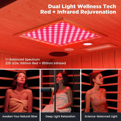 2-Person Hemlock Infrared Sauna with Himalayan Salt Panels and Red Light