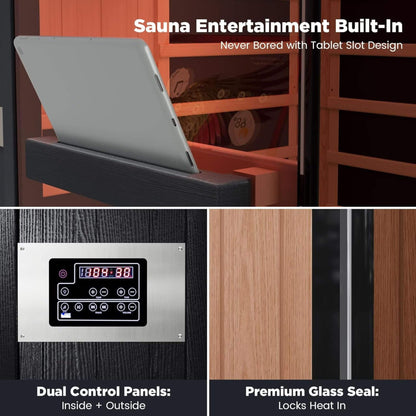 2-Person Hemlock Infrared Sauna with Himalayan Salt Panels and Red Light