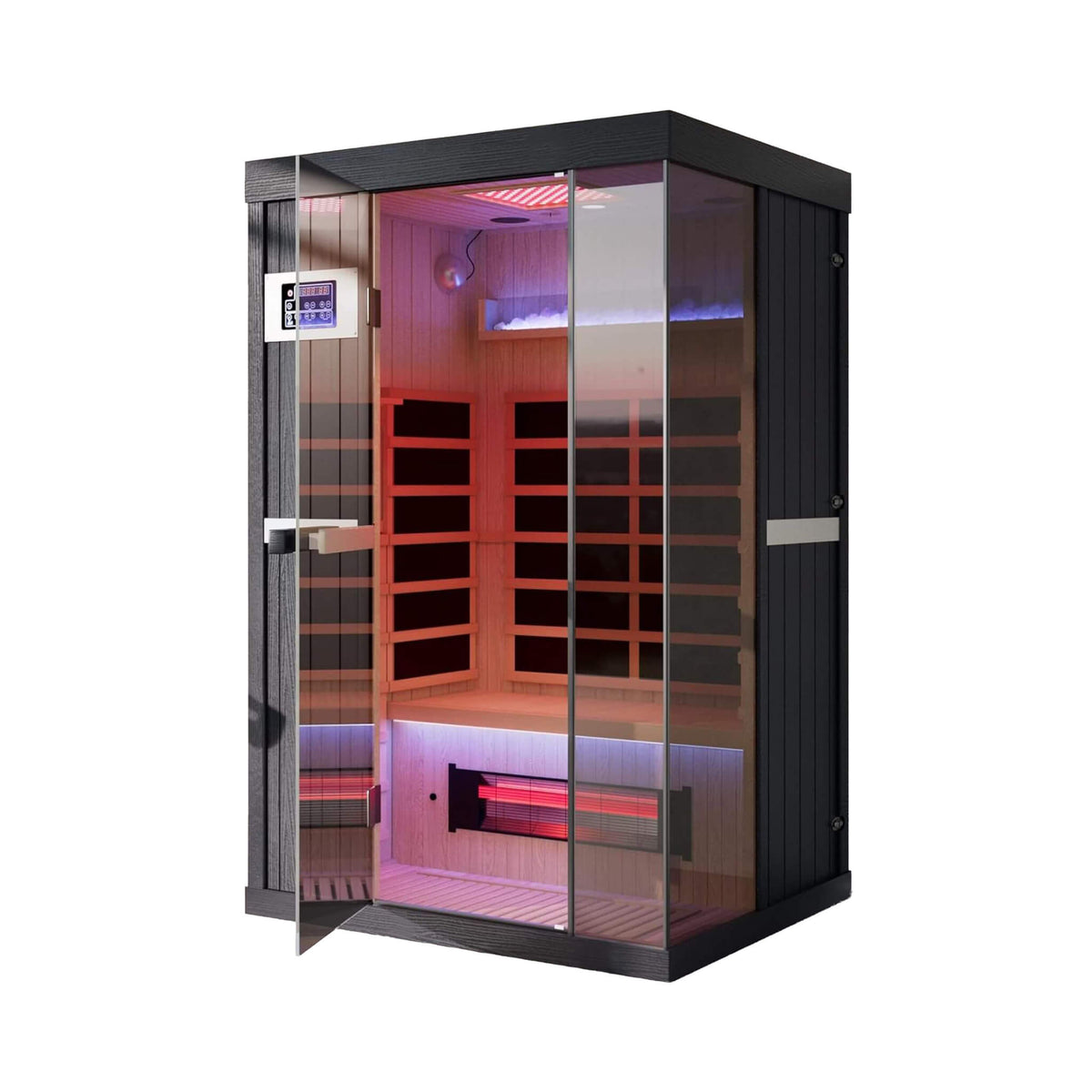 2-Person Hemlock Infrared Sauna with Himalayan Salt Panels and Red Light