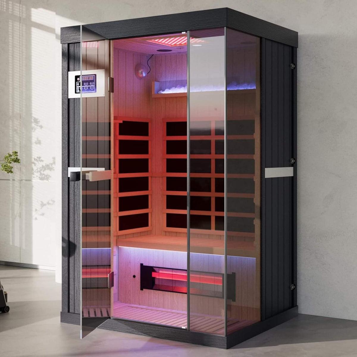 2-Person Hemlock Infrared Sauna with Himalayan Salt Panels and Red Light